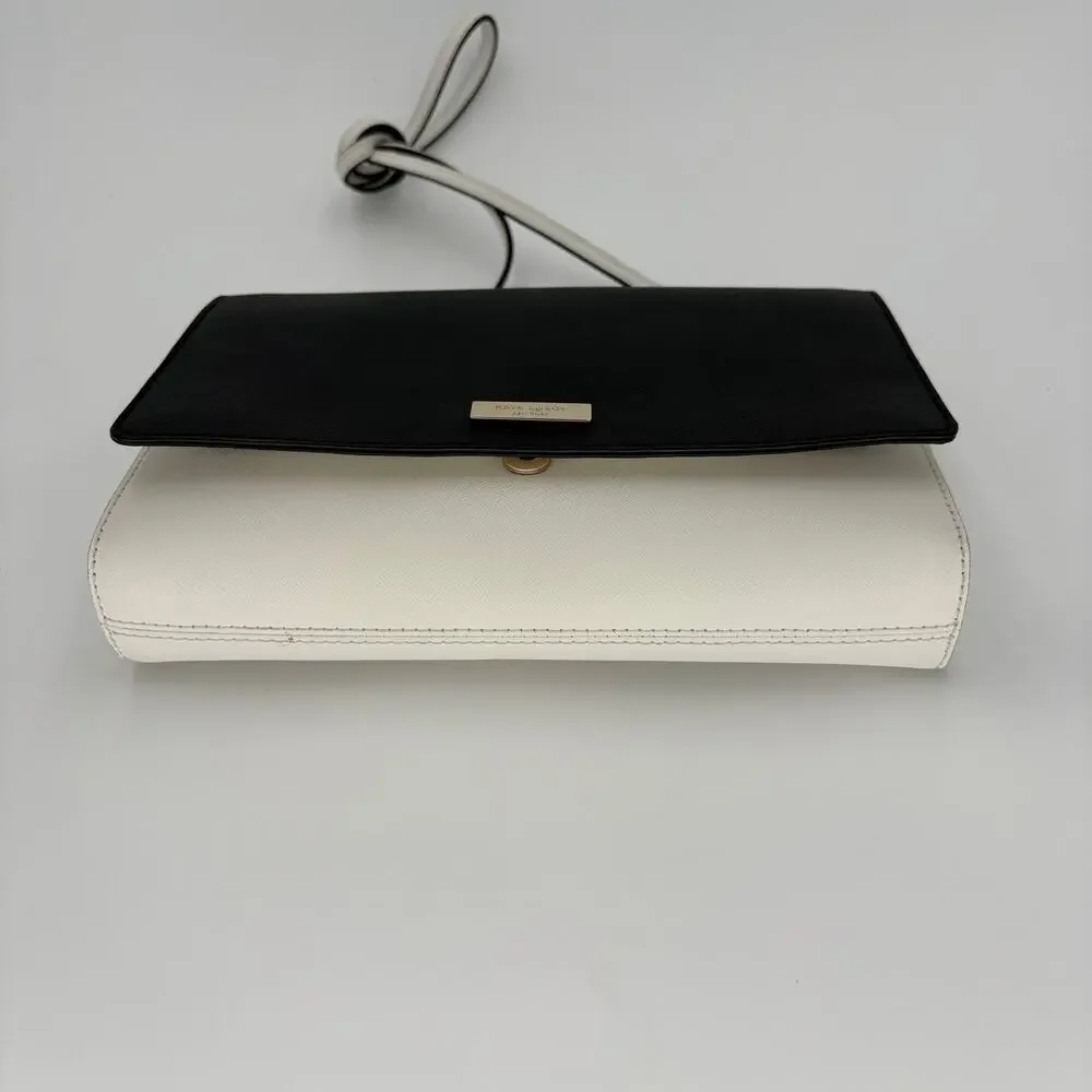 Kate Spade Carson Black White Colorblock Chain Flap Crossbody Convertible Clutch